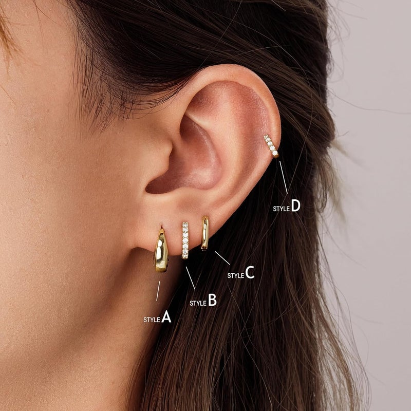 Poxtex Small Gold Huggie Hoop Earrings Set for Women Men Hypoallergenic 14K Plated Stack Cartilage Earrings, Multiple Piercing Lightweight Mini Thin Cute Dainty Trendy Jewelry Set Christmas Gifts for Women - Image 2